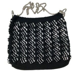 Vintage Handmade Black Crocheted Soda Can Pull Tab Shoulder Bag Purse Chain